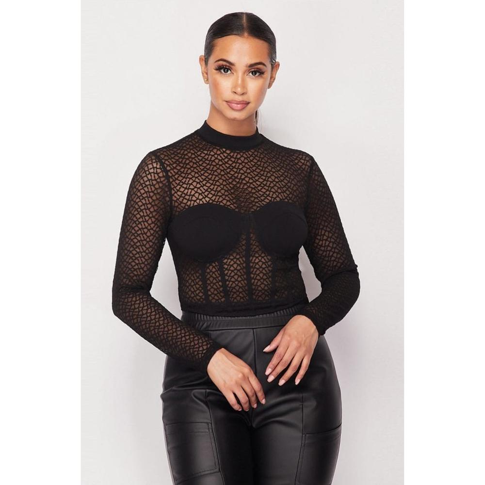Sexy Mesh Mock Neck Top - Picture 1 of 8